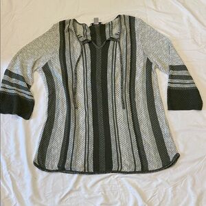 CJ Banks Green and Tan Knit Sweater